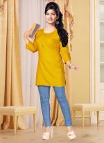 Rayon Yellow Office Wear Plain Readymade Kurti